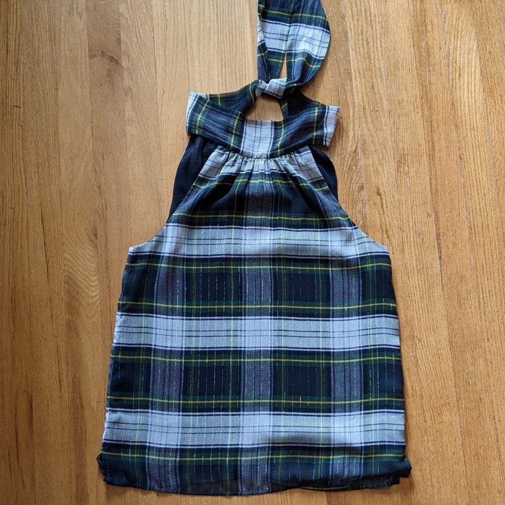 J. Crew Plaid Tartan Halter Tank with Tie Neck